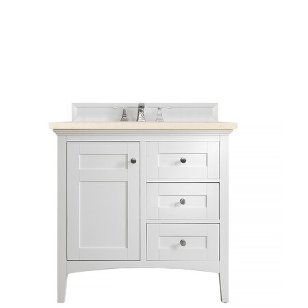 James Martin Vanities Palisades 36in Single Vanity, Bright White w/ 3 CM Eternal Marfil Quartz Top 527-V36-BW-3EMR